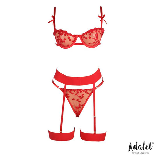 Yvonne Set Sujetador Tanga y Liguero con Corazones Rojo