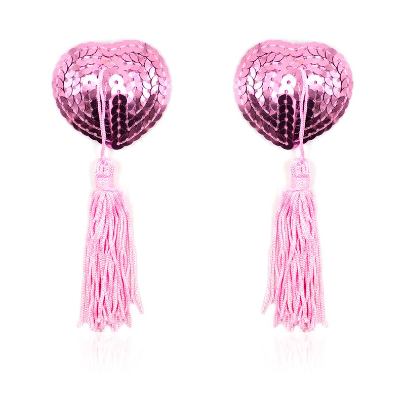 Pezoneras Autoadhesivas Forma de Corazon con Lentejuelas Rosa