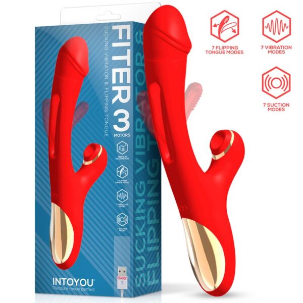 fiter vibrador con succion y lengua flip flap 3 motores rojo